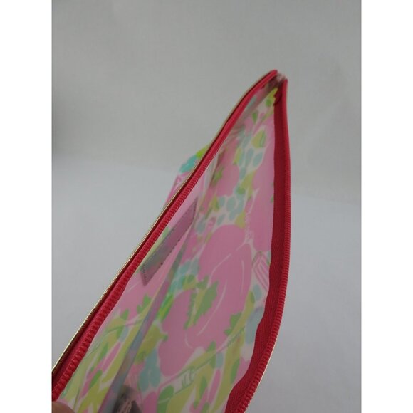 Lilly Pulitzer Estee Lauder Pink Green Floral Plastic Cosmetic Makeup Bag Pouch - Picture 4 of 4